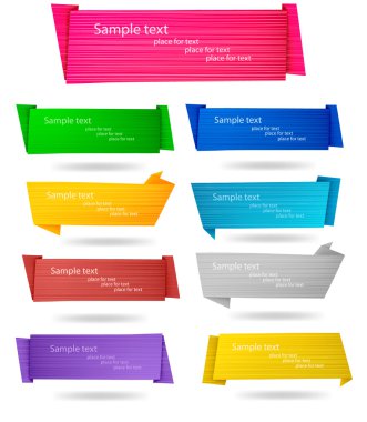 Set with colorful origami paper banners. Vector illustration.