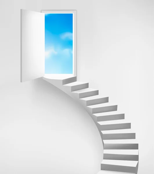 Treppe, die in eine offene Tür zu einem verträumten Ort mündet. Vektorillustration. — Stockvektor