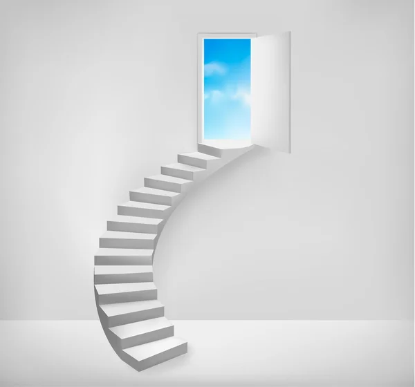 Trappan slutar till en öppen dörr till en drömmande plats. vektor illustration. — Stock vektor