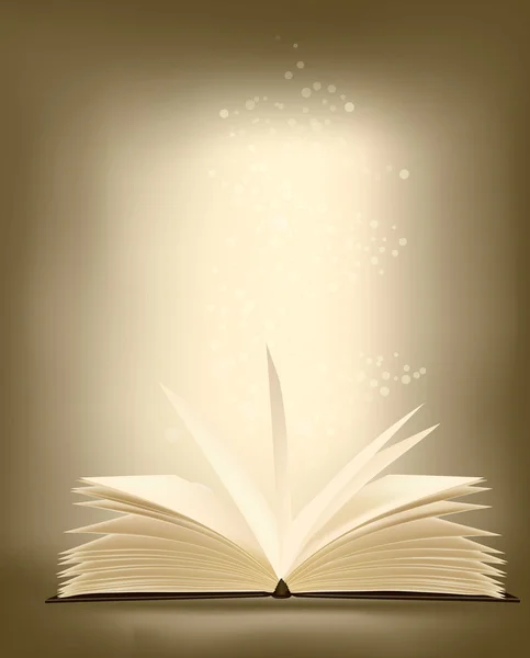 魔法の光と魔法の本を開いた。ベクトル イラスト. — ストックベクタ