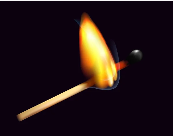 Burning match on a black background. Vector illustration — Stock Vector