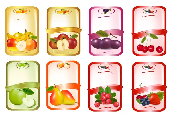 Ensemble d'étiquettes avec des baies et des fruits. Illustration vectorielle . — Image vectorielle