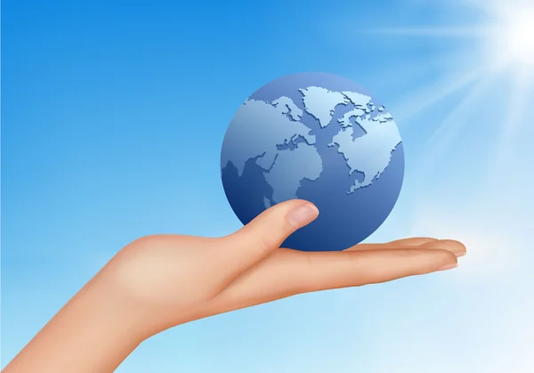 Globe terrestre entre les mains protégé. Illustration vectorielle . — Image vectorielle