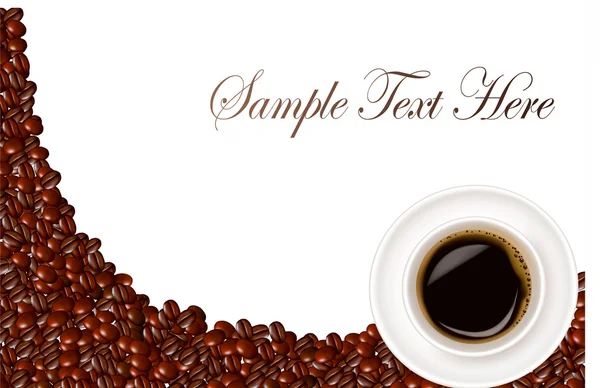 Design com xícara de café e grãos de café. Vetor . —  Vetores de Stock