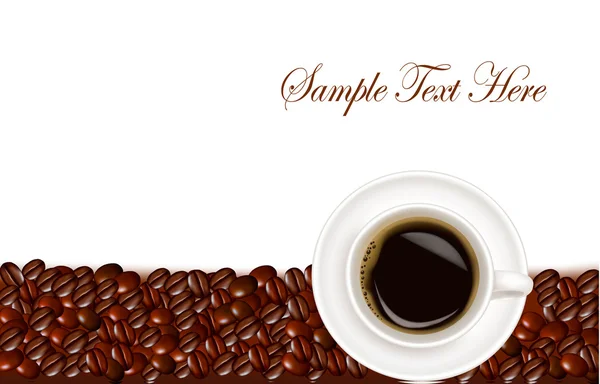 Design con tazza di caffè e chicchi di caffè. Vettore . — Vettoriale Stock