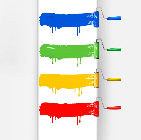 Conjunto de pinceles de rodillo de pintura de colores. Ilustración vectorial . — Vector de stock
