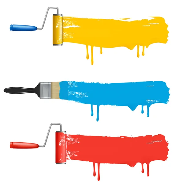 Állítsa be a színes festék henger kefe. vektoros illusztráció. — Stock Vector