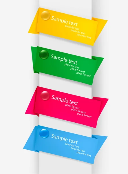 Etiquetas de papel coloridas vazias com botões de pressão. Ilustração vetorial —  Vetores de Stock