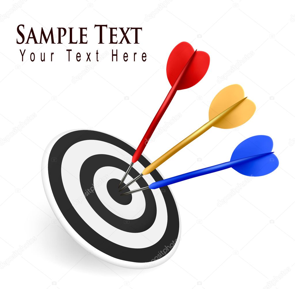 Colorful darts hitting a target. Success concept. Vector illustration