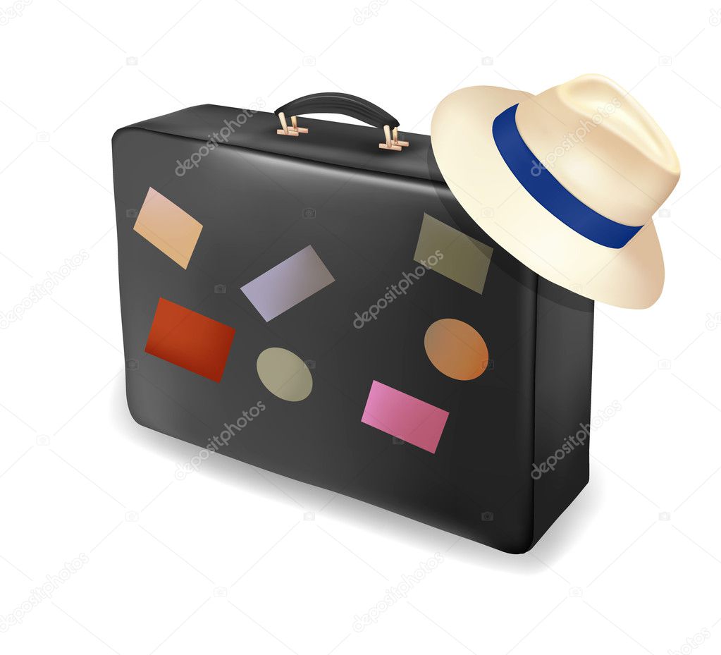 Travel suitcases and hats. Vector illustration