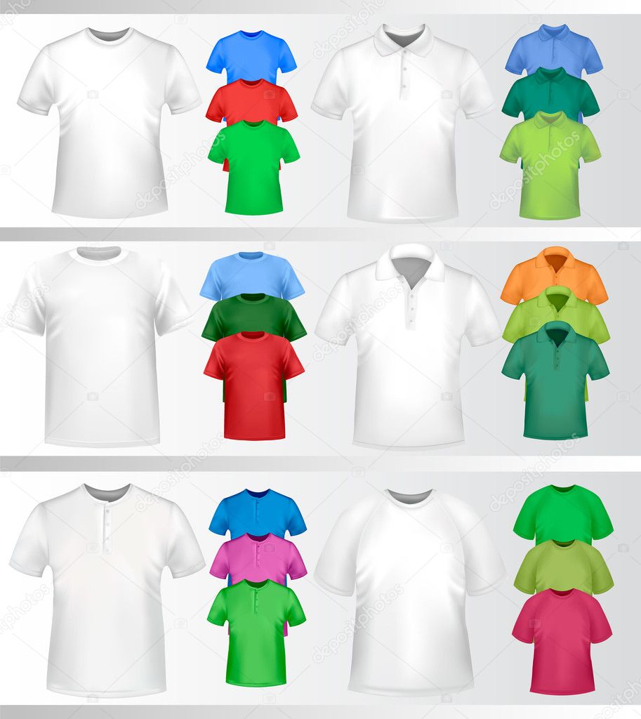 Color and white t-shirt design template. Vector illustration.
