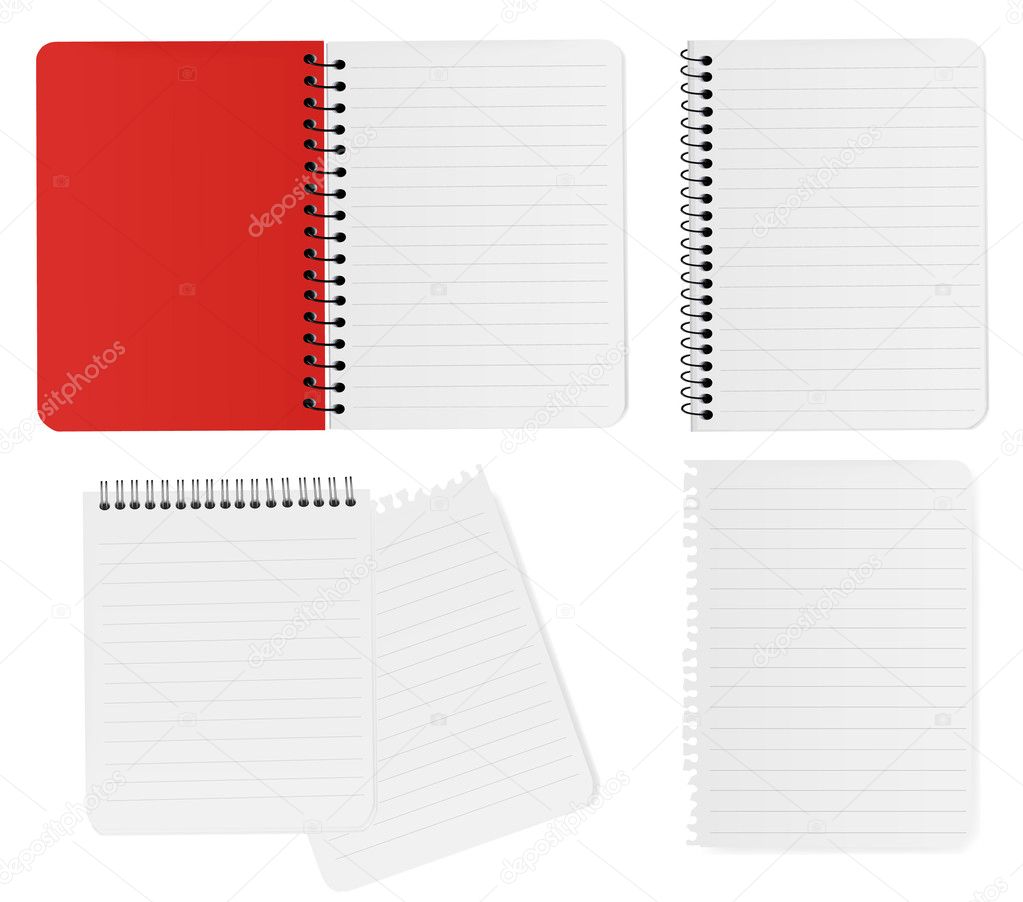 Set of some paper sheets and notepad. Vector illustration.