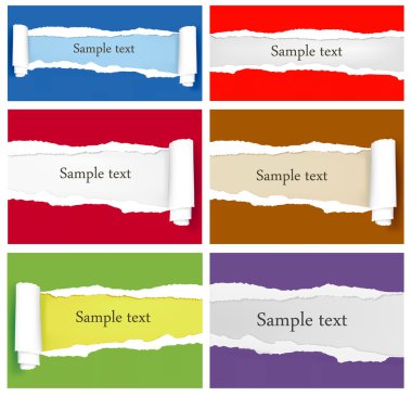 Set of ripped colorful paper backgrounds. Vector illustration