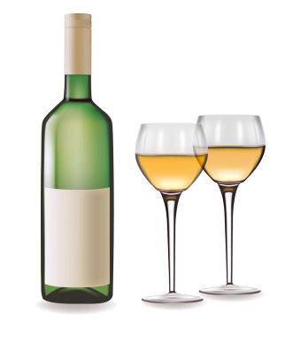 Bottle of white wine and a wine glass. Vector illustration. clipart