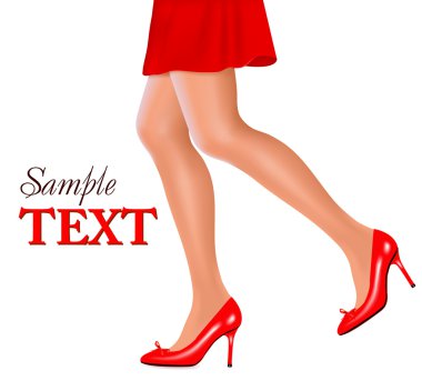 Waist-down view of woman wearing blue high heel shoes. Concept of beauty an clipart