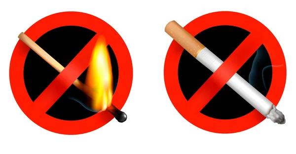 No smoking sign and no matchstick fire sign. Vector illustration. — Stock Vector