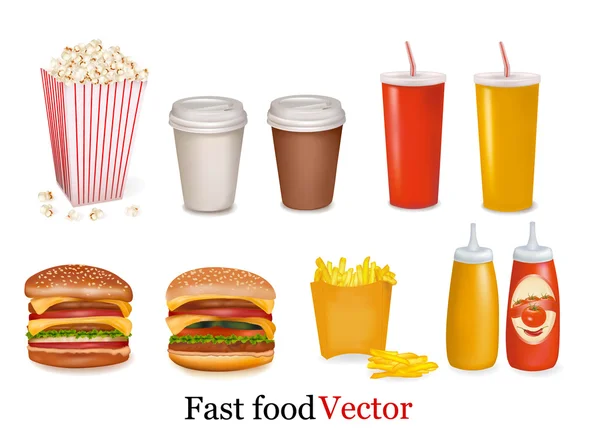Vektor. Velká skupina produktů rychlého občerstvení. — Stockový vektor