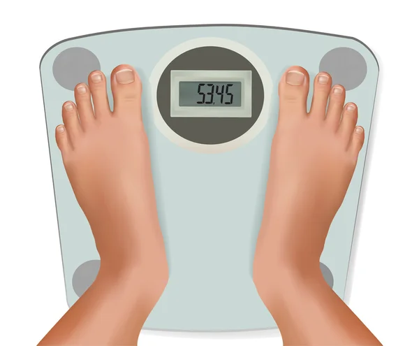 Güzel genç ayakları üzerinde ölçek. diyet kavramı. vektör. — Stok Vektör