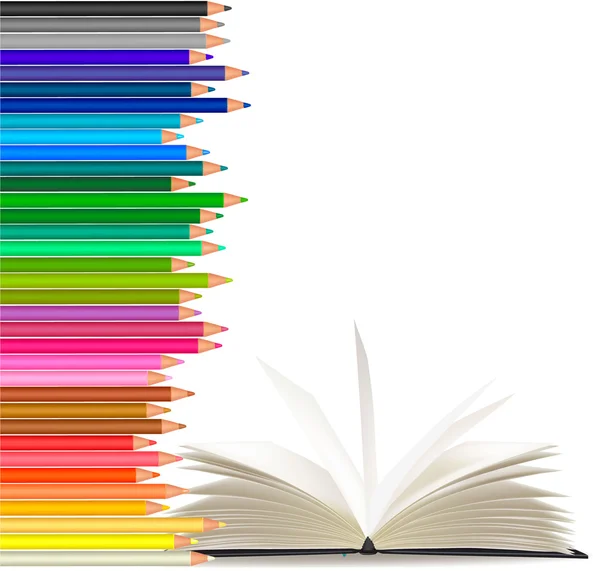 用彩色铅笔和书的背景。矢量 — 图库矢量图片