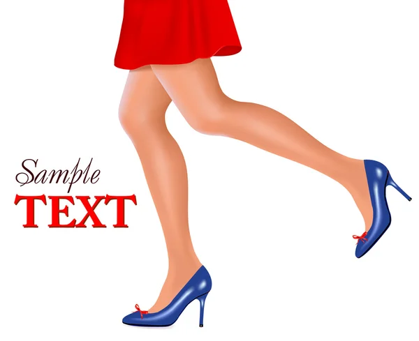 穿蓝色高跟鞋女人的腰下视图. — 图库矢量图片