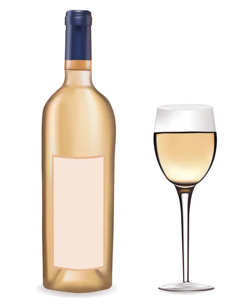一瓶白葡萄酒和一杯葡萄酒杯。矢量插画. — 图库矢量图片