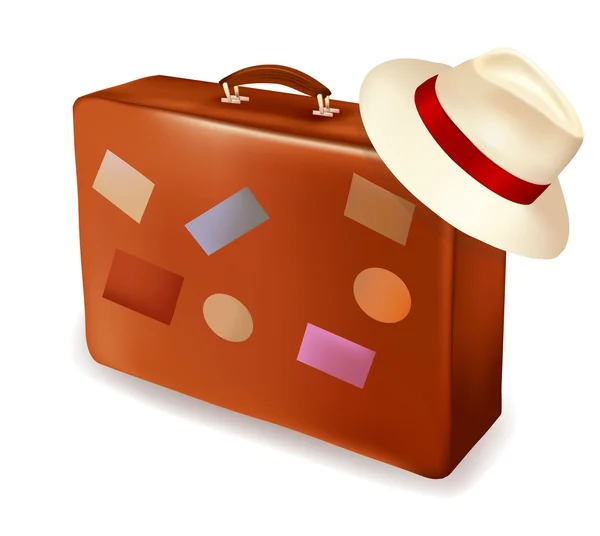 Ταξιδιωτικές βαλίτσες και καπέλα. εικονογράφηση φορέας. — Διανυσματικό Αρχείο