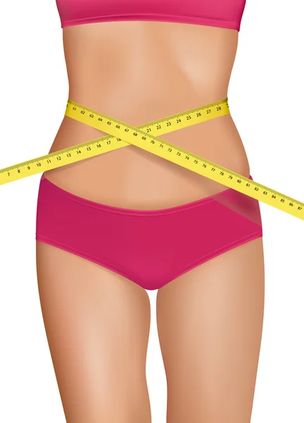 측정 된 허리와 젊은 여자 몸에 맞는. 다이어트의 개념입니다. 벡터. — 스톡 벡터