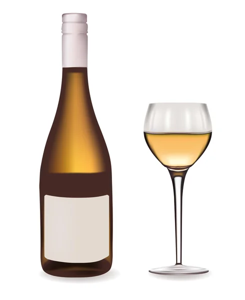Botella de vino blanco y una copa de vino. Ilustración vectorial . — Vector de stock