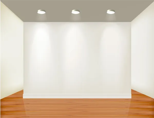 Leeg frame op de muur met spotlichten en hout achtergrond. vector illustrati — Stockvector