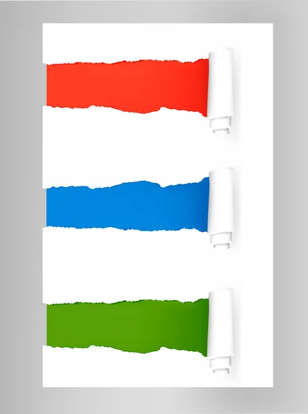 Set mit zerrissenen farbigen Papieraufklebern. Vektorillustration — Stockvektor