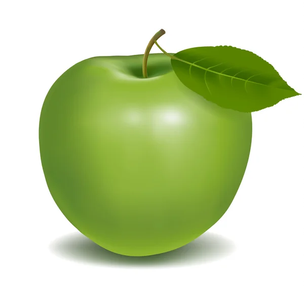 Manzana verde fresca con hoja verde. Ilustración vectorial . — Vector de stock
