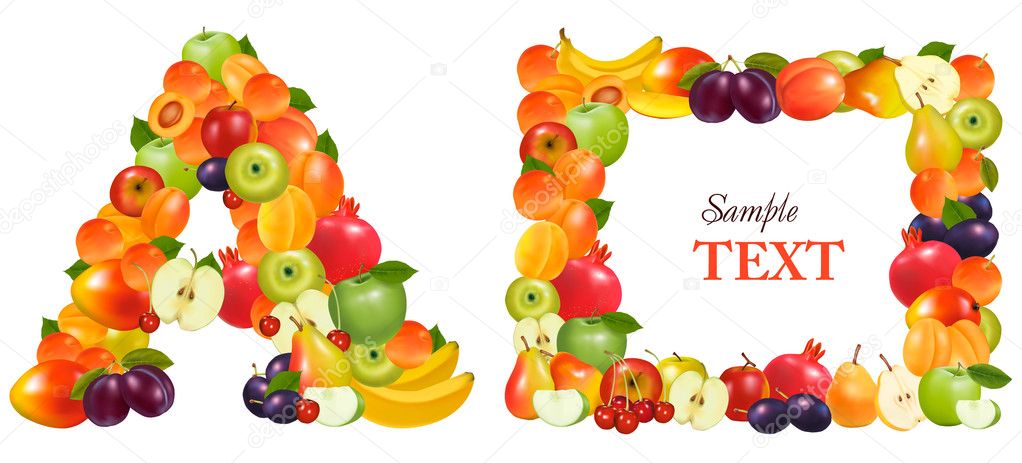 Letter A and a frame made from fruit. Vector.