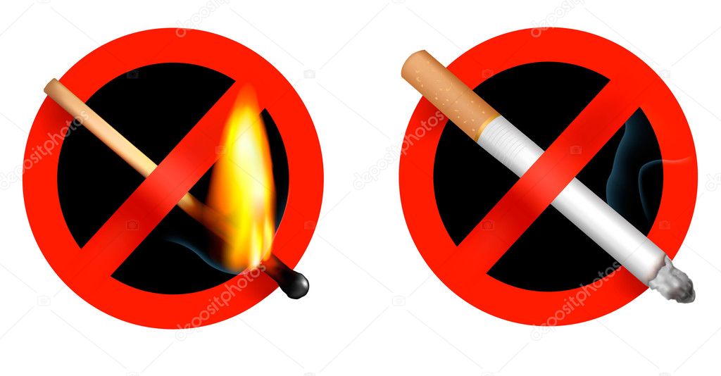 No smoking sign and no matchstick fire sign. Vector illustration.