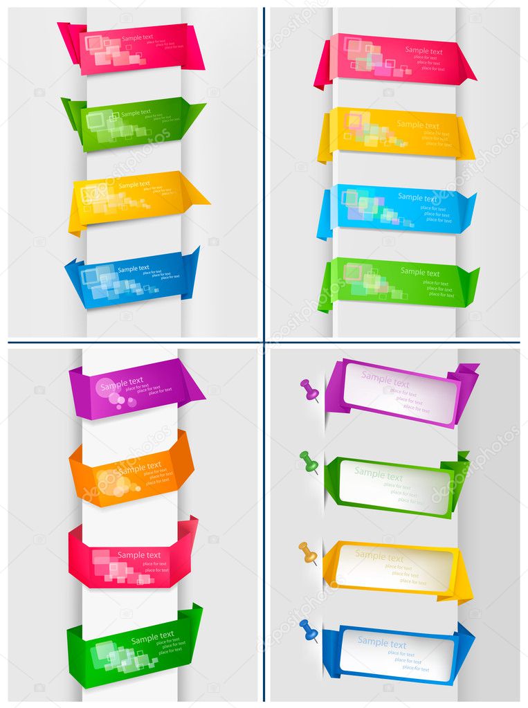 Big set of colorful origami paper banners. Vector illustration.