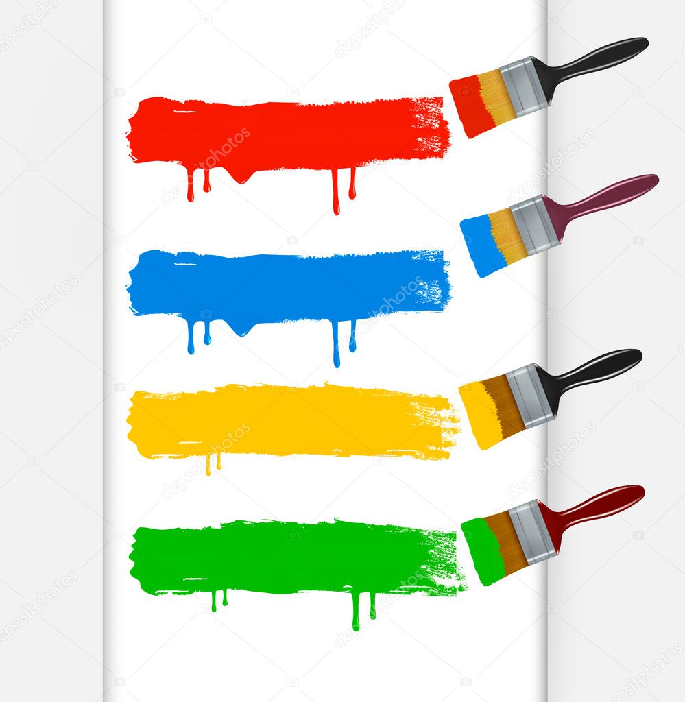 Colorful paint brushes leaving a horizontal trail. Vector illustration.