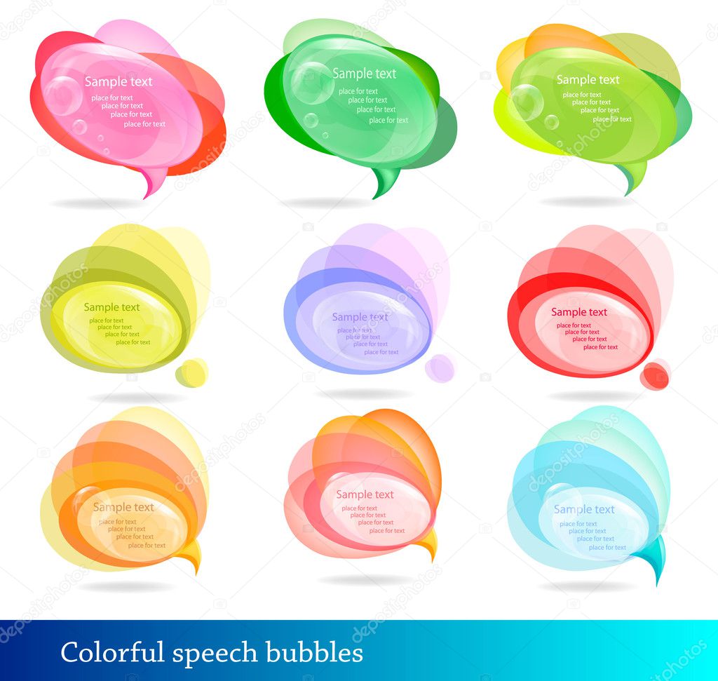 Collection of abstract colorful speech and thought bubbles. Vector.