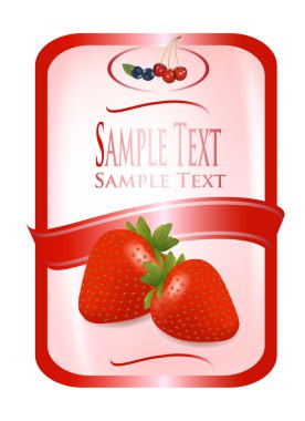 Red label with ripe strawberries. Vector clipart