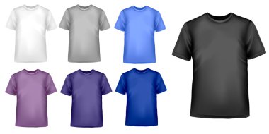 Black and white men polo shirts and t-shirts. Photo-realistic vector illust clipart