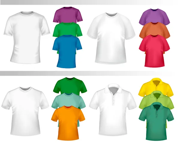 Modèle de conception de t-shirt couleur. Illustration vectorielle photo-réaliste — Image vectorielle