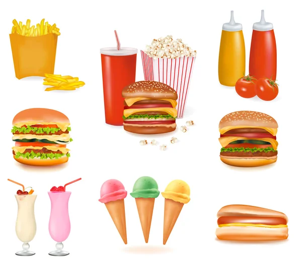 Grupo de productos de comida rápida. Ilustración vectorial. — Vector de stock