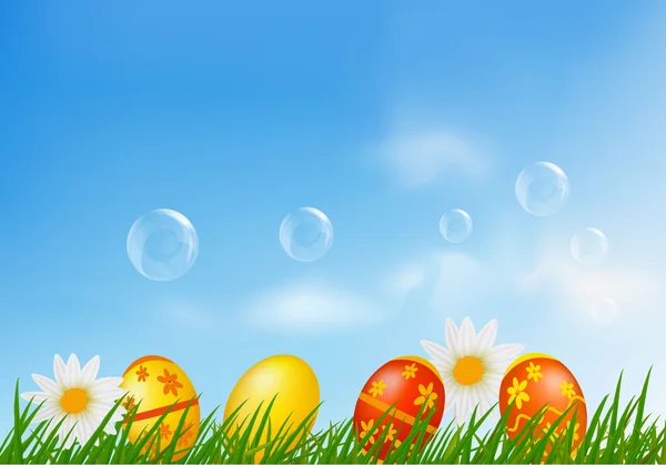 Gran colección de diferentes huevos de Pascua, árbol, cintas. ilustración vectorial — Vector de stock