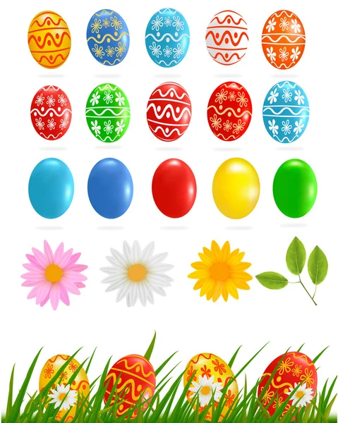 Big collection of different Easter eggs, tree, ribbons. vector illustration — Stock Vector