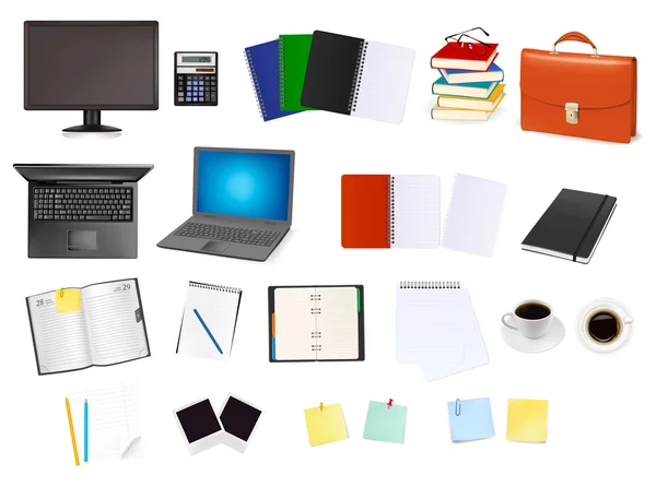 A briefcase, notebooks and some office and business supplies. Vector. — Stock Vector