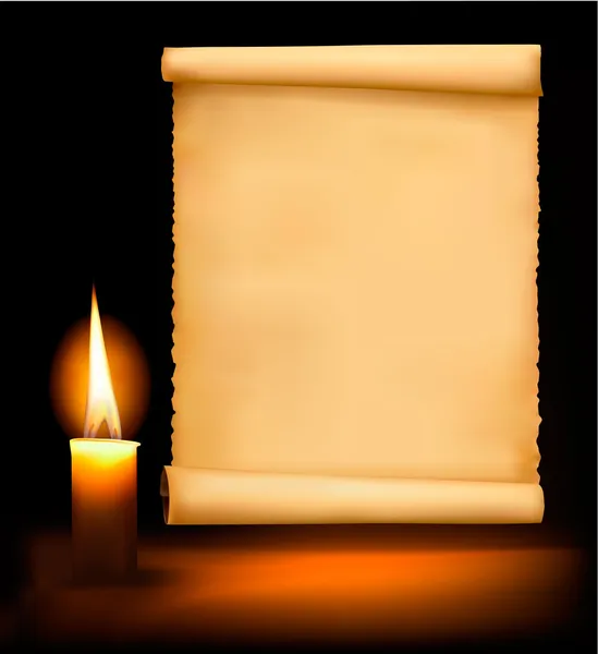 Φόντο με παλιό χαρτί, κερί και ένα κερί. εικονογράφηση φορέας. — Διανυσματικό Αρχείο