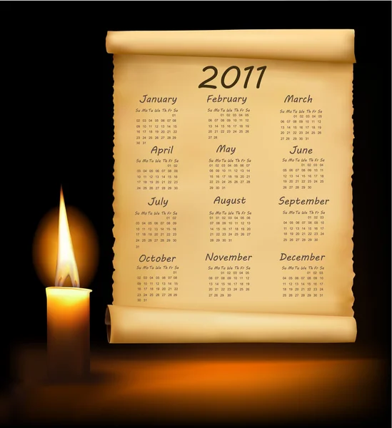 Старая бумага с календарём 2011 года. Вектор . — стоковый вектор
