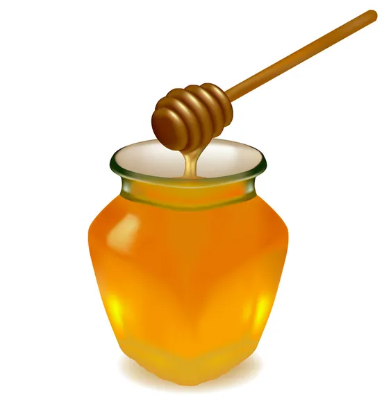 Tarro de miel con rociador de madera. Vector . — Archivo Imágenes Vectoriales