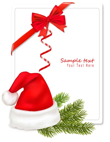 Santa καπέλο και δέντρο κλάδους με κόκκινο τόξα. διάνυσμα. — Διανυσματικό Αρχείο