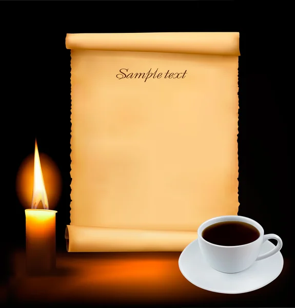 Restaurace menu na starý svitek papíru a kávu. vektor. — Stockový vektor