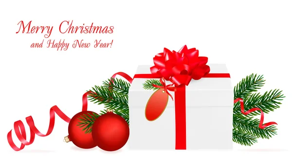 Fond de Noël avec cadeaux et branches d'arbre de Noël. Vecteur . — Image vectorielle