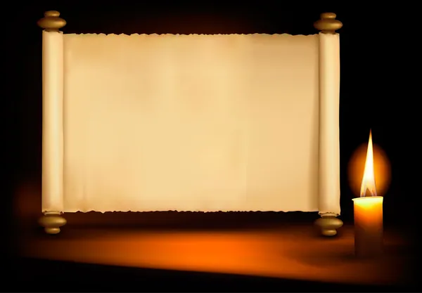 与旧的纸和一支蜡烛的背景。矢量插画. — 图库矢量图片